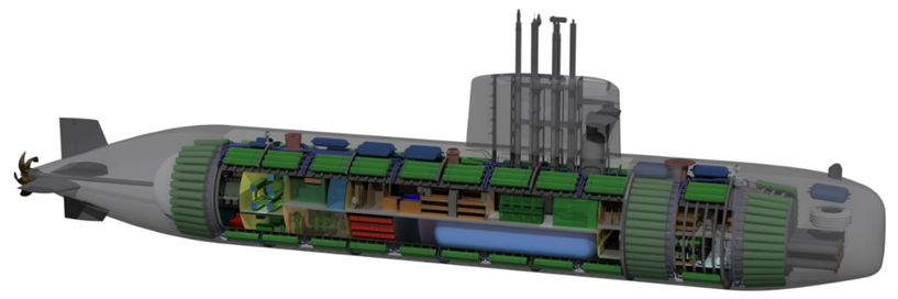Hybrid-electric (fuel cell and battery powered) submarine concept design